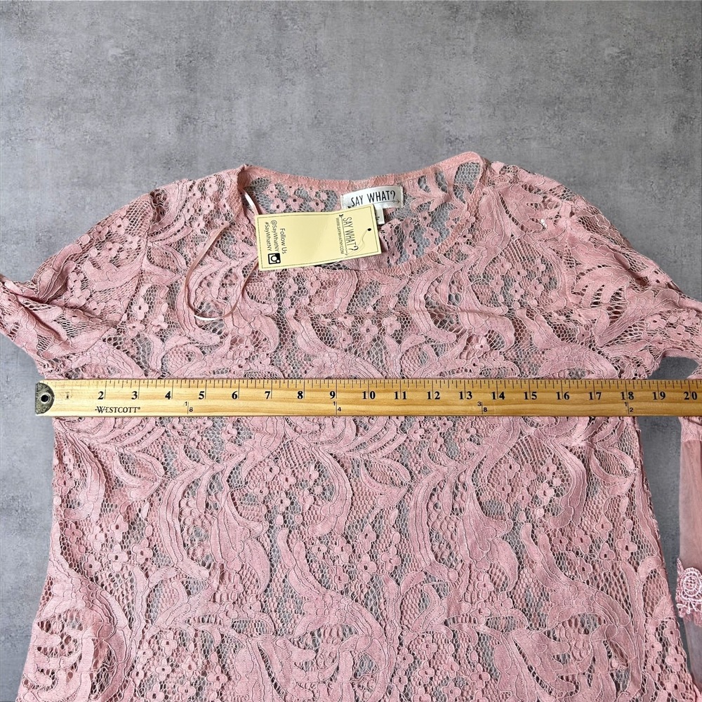 Say What Top Womens M Pink Lace‎ Bell Sleeve Sheer Romantic Feminine Elegant NEW - Picture 5 of 10